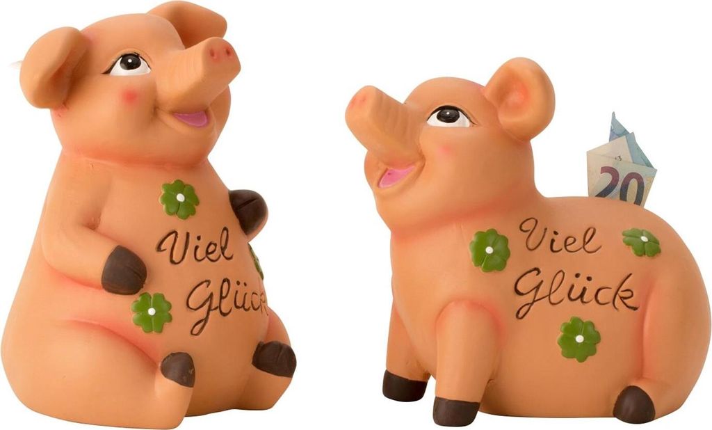 2 Stück Große Sparschweine Viel Glück Kleeblatt Keramik
