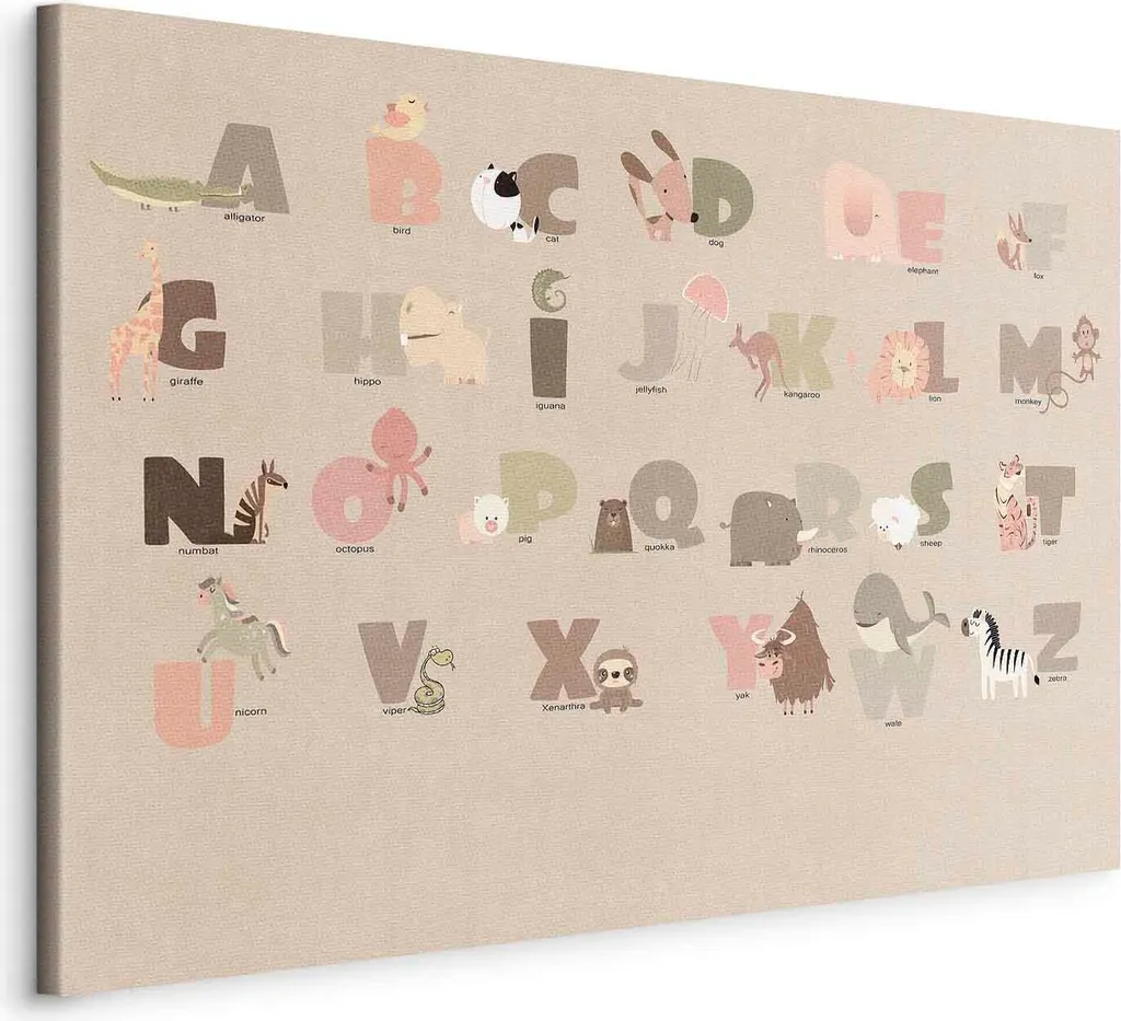 Quadro Moderno Bambini 120x80 Alfabeto Animali - Stile Beige Murando