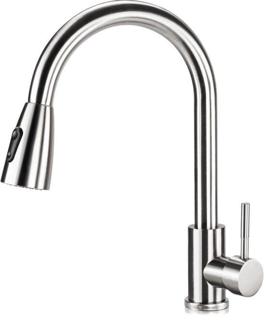 Keukenmengkraan Uitschuifbaar, 360° Draaibaar, Twee Sproeistanden, Instelbaar Koud und Warm Wasser, Geborsteld Edelstahl (Silber)