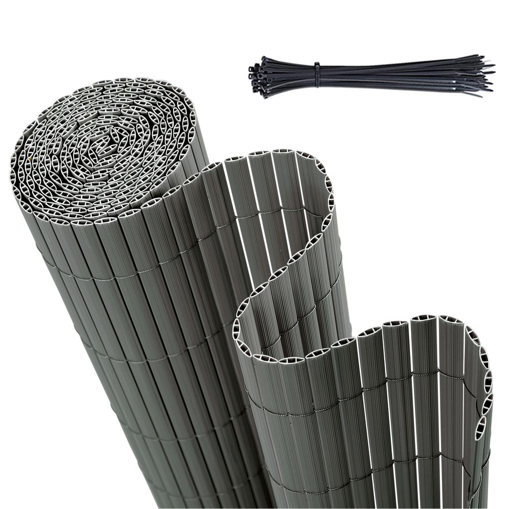 Sekey PVC Sichtschutzmatte 90x300 cm Doppelte Verstärkung Innen, Balkon Sichtschutz Garten, Grau