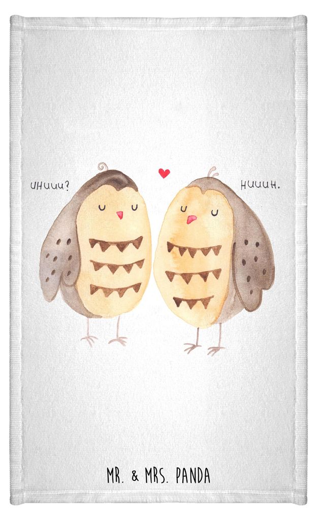 Mr. & Mrs. Panda Frotteetuch Eulen Liebe - Weiß - Geschenk, Verliebt, Design Handtuch, Kleines, Frotteehandtuch, Gästetuch, Eule, Hochzeit Spruch