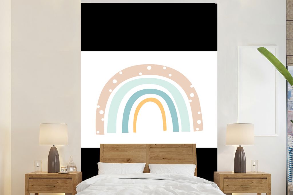 MuchoWow Fototapete für Wohnzimmer oder Schlafzimmer Wandtapete Vinyl Motivtapete Regenbogen - Kinder - Pastell - Tupfen - Baby - 295x220 cm - K...