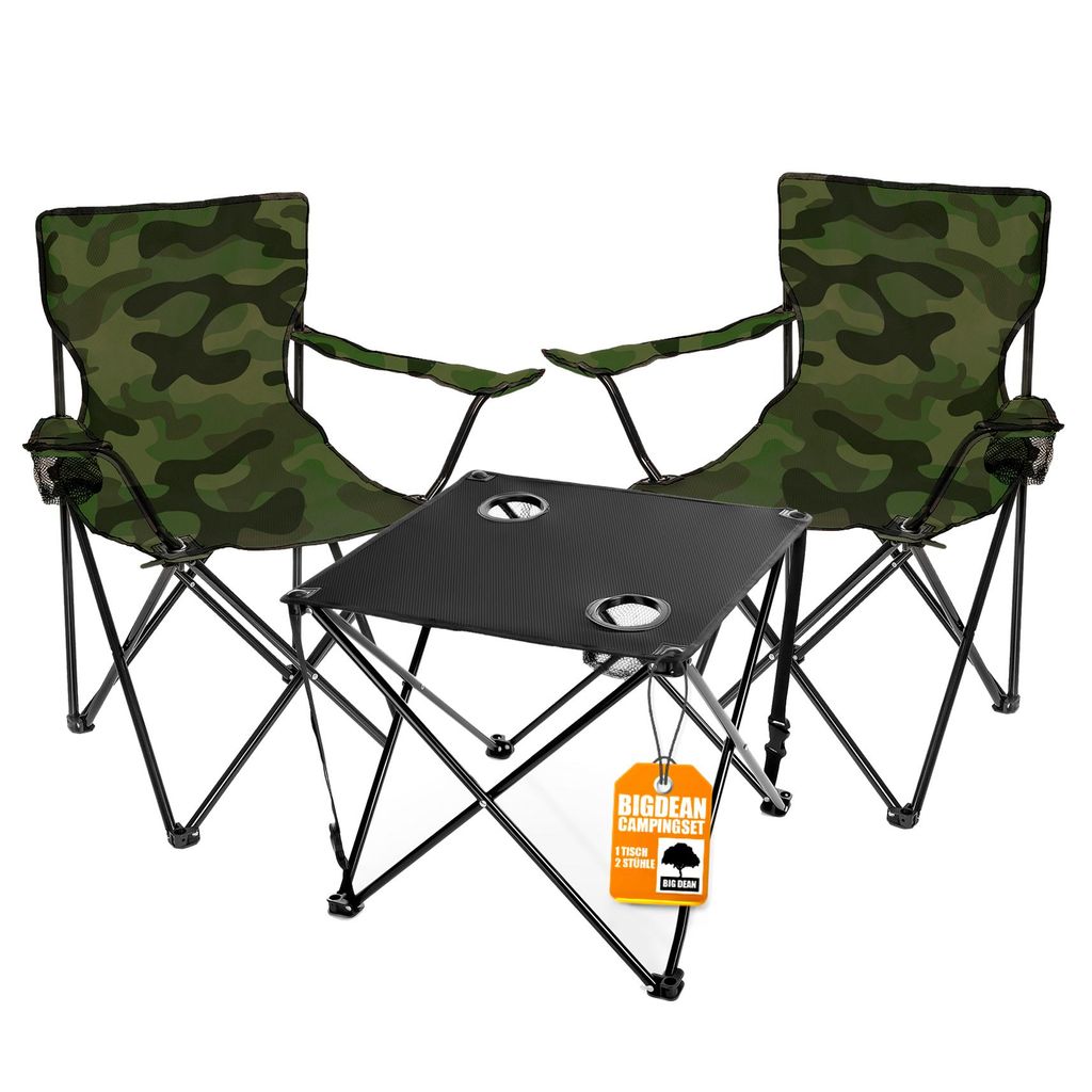 BigDean Campingtisch mit Stühlen Camouflage - Camping Tisch Stuhl Set Camping Stühle Campingstühle Campingstühle faltbar Campingmöbel Set