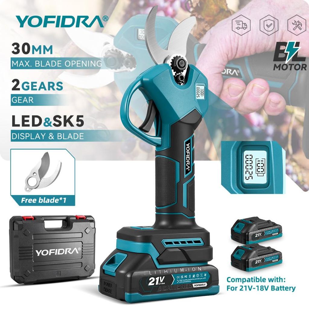 YOFIDRA Akku-Gartenschere bürstenlos 30mm Öffnung, 2 Gänge, Produktbild 