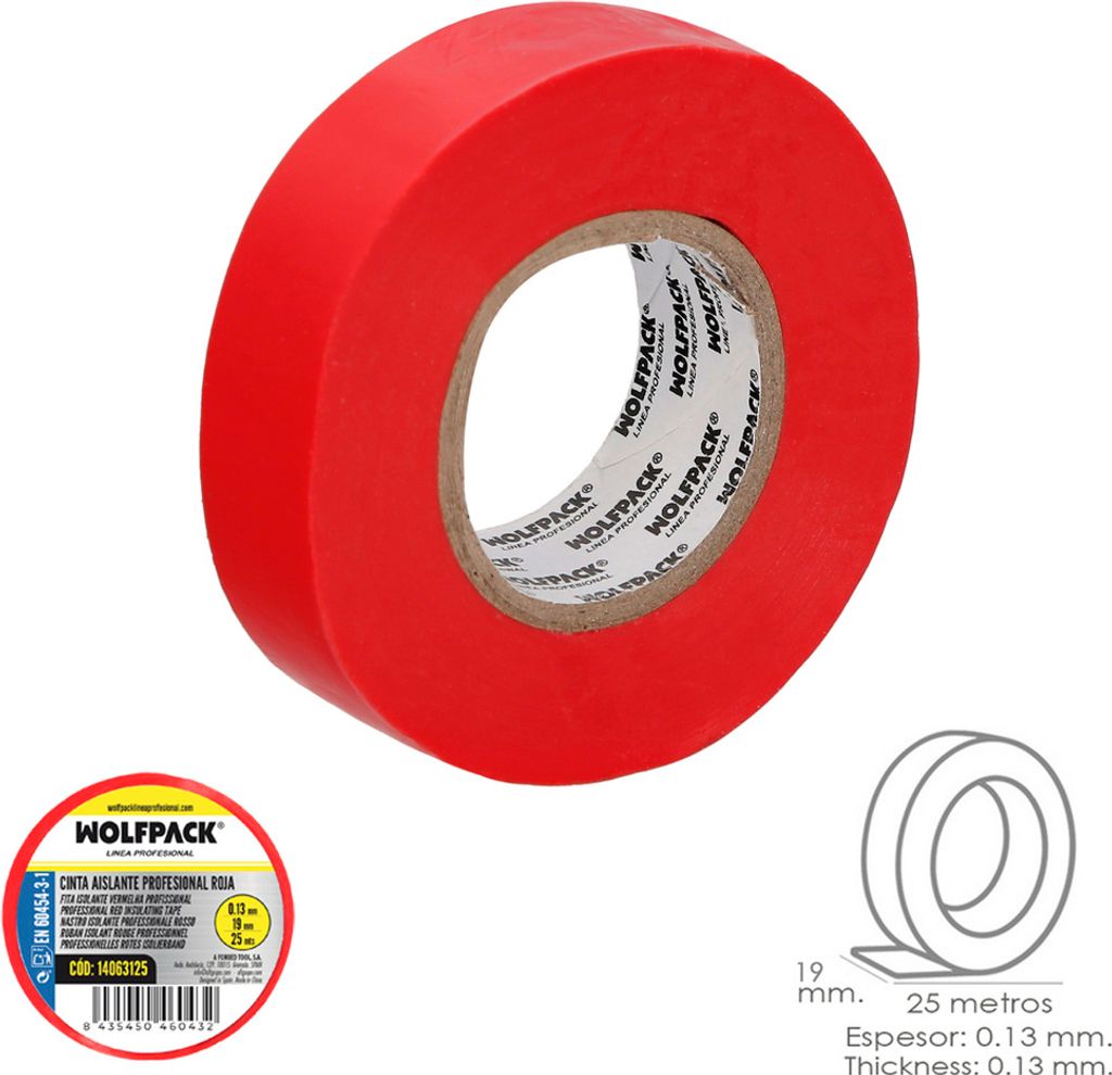 Professionelles Isolierband Rot Dicke 0,13 mm. Breite 19 mm. Rolle 25 Meter