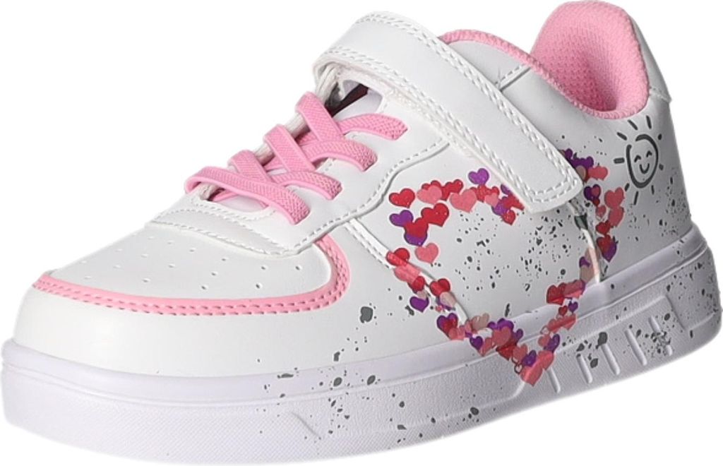 Sneakers Kinder-Mädchen-Sneaker-Slipper-Klettschuh Herz-Muster Weiß-Pink-Mehrfarbig, Farbe:weiß, EU Größe:26