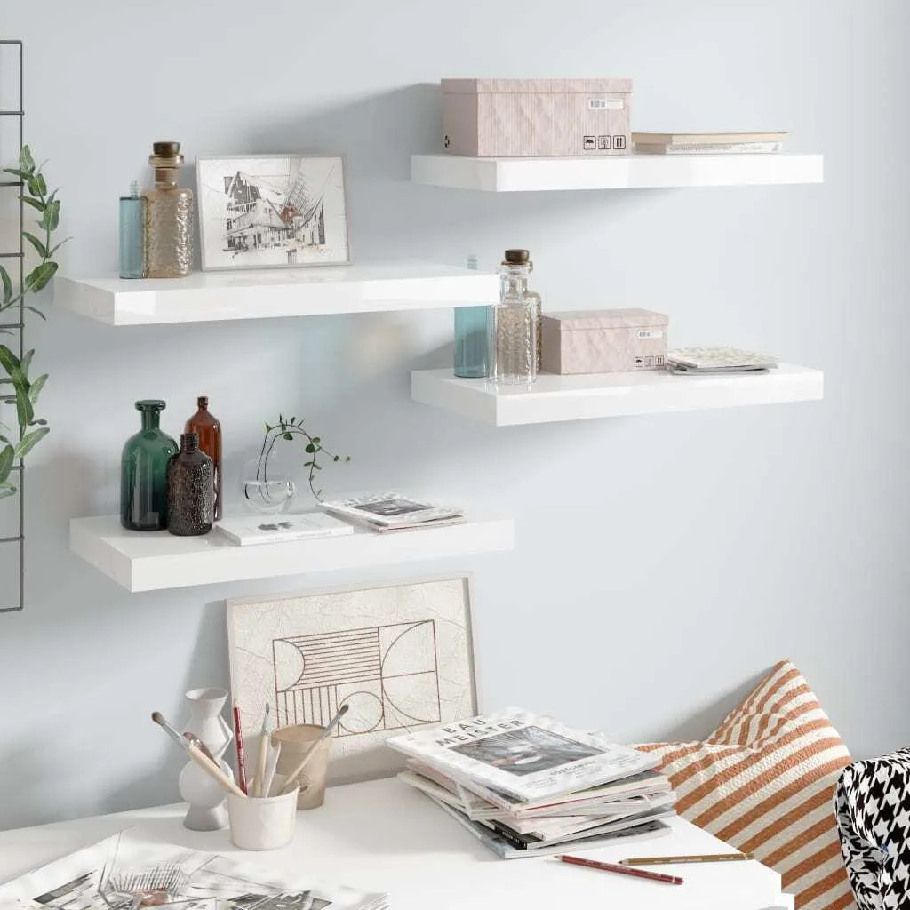 Set 4 Mensole Parete MDF Bianco Lucido 50cm | Prezzo Imbattibile