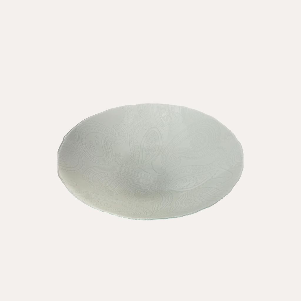 KEYHOMESTORE | Dekoriertes weißes Glas-Mittelstück, Ø 40 cm, Höhe 10