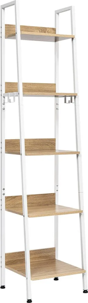 Bibliothèque Blanche Effet Marbre avec 4 Crochets - Métal et Bois 170 cm