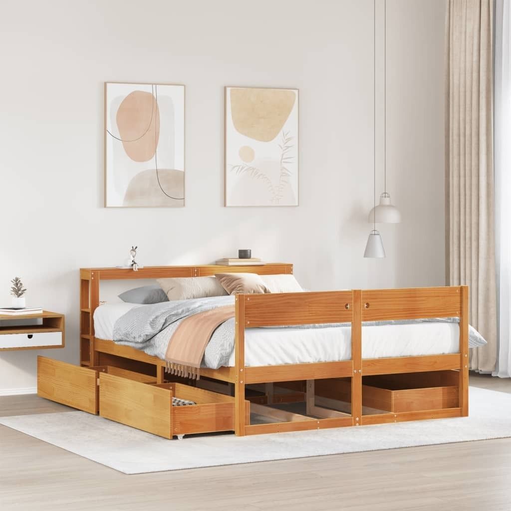 "2026 Promotion" Massivholzbett Schlafzimmer - ohne Matratze - Wachsbraun 160x200 Kiefernholz - Polsterbett CC16381