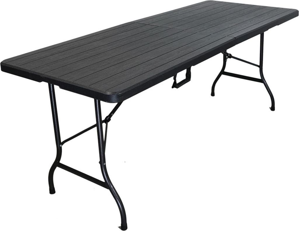 Buffettisch klappbar | HxBxT 74x180x74cm | mit Tragegriff | für 8 Personen | Kunststoff wetterfest | Holz Optik, Schwarz | Klapptisch Tragbar Camp...