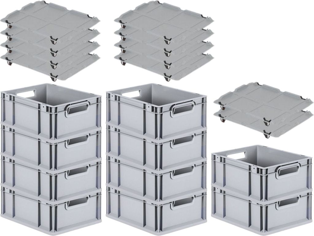 SuperSparSet 10x Eurobox NextGen Grip mit Auflagedeckel inkl. 4 schwarzen Schiebeschnappverschlüssen | HxBxT 17x30x40cm | 16 Liter | Griffe offen ...