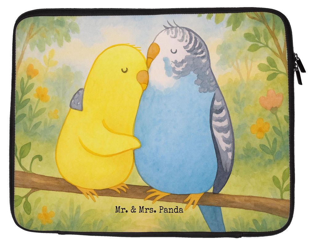 Mr. & Mrs. Panda Laptop Sleeve Wellensittich Liebe Design 20 x 28 cm - Weiß - Geschenk, glücklich, Laptophülle, Tasche, Laptoptasche, Kuscheln, ...