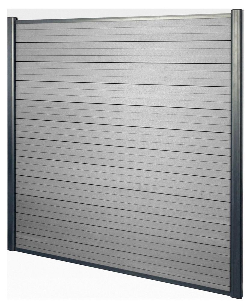 WPC-Sichtschutz Sarthe, Windschutzzaun, Alu-Pfosten Basiselement, 1,90 m - grau
