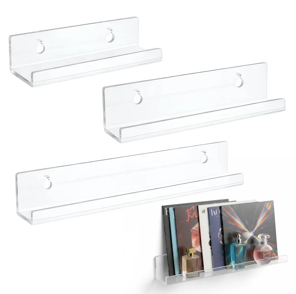 Étagère murale en acrylique sans perçage fixation adhésive lot de 3