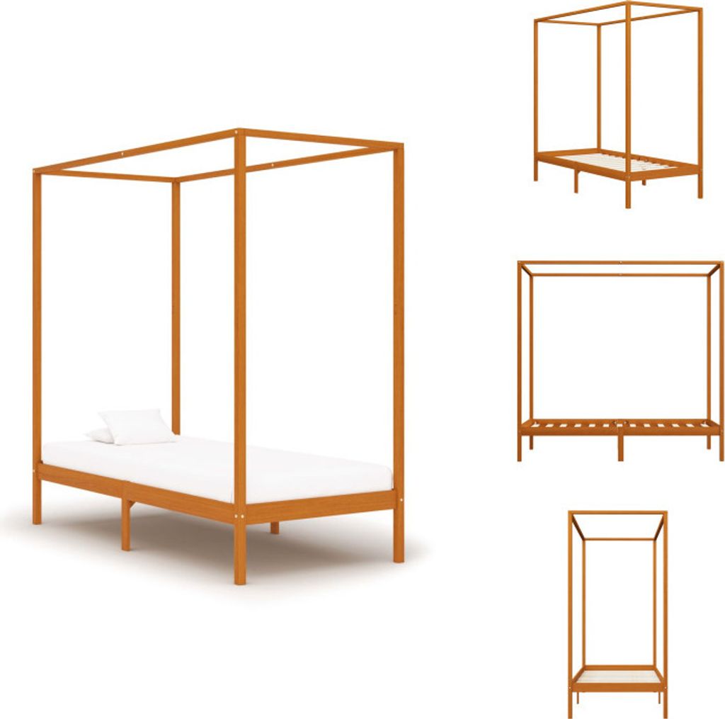 vidaXL Himmelbett-Gestell Honigbraun Massivholz Kiefer 90 x 200 cm - Betten & Bettgestelle