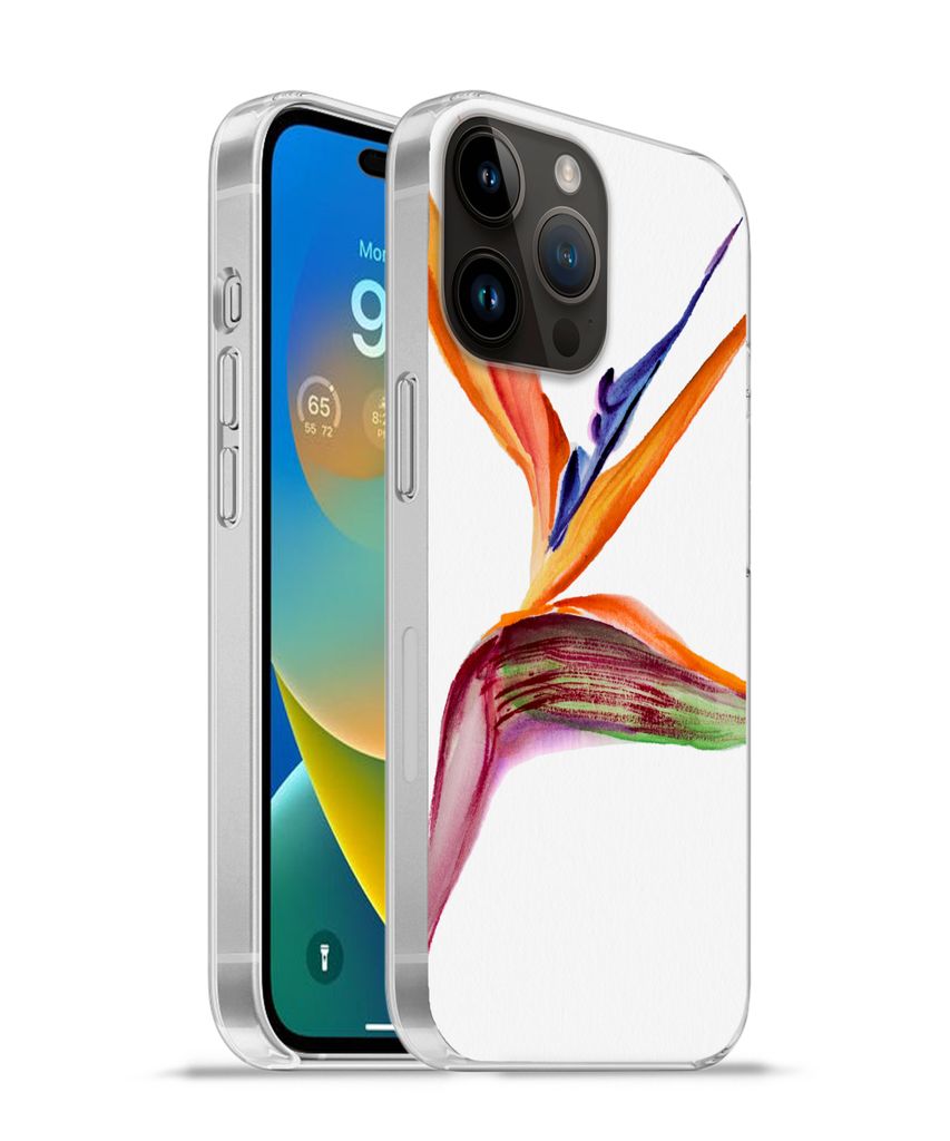 MuchoWow Handyhülle Schutzhülle Hülle für Apple iPhone 14 Pro Max Strelitzia - Aquarell - Blumen Silikon Softcase Handy Hülle - Hardcover