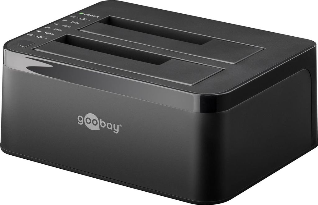 Goobay 96056 SATA HDD Dual Festplatten Docking Station, Schwarz - zum Anschluss an den PC über SuperSpeed USB 3.0