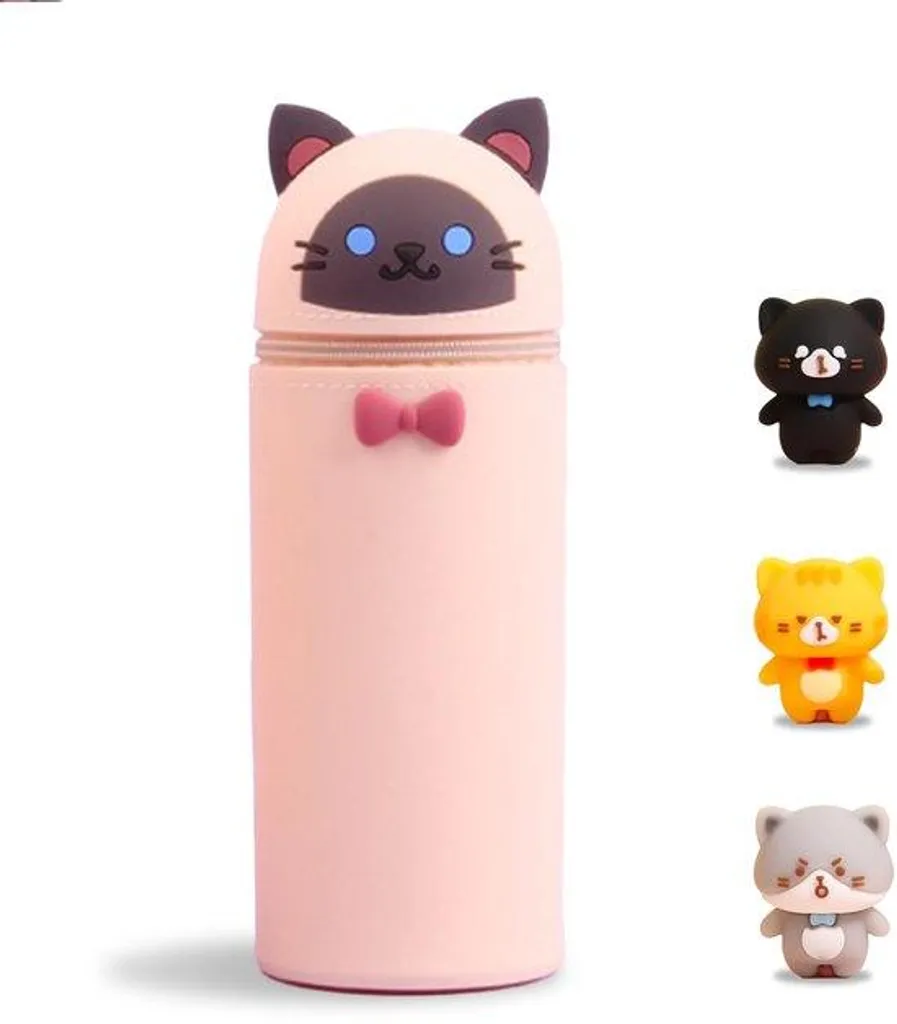Étui chat 2 en 1 en silicone souple pour fournitures scolaires d'enfants