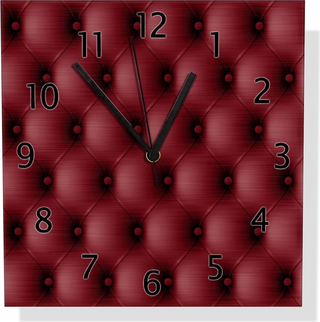 Wallario Design Wanduhr Rote Ledertür aus Aluverbund, Größe 30 x 30 cm