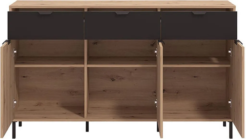 Grand Buffet de Salon Robbio 157 cm en Chêne Marron avec Rangement Tiroir