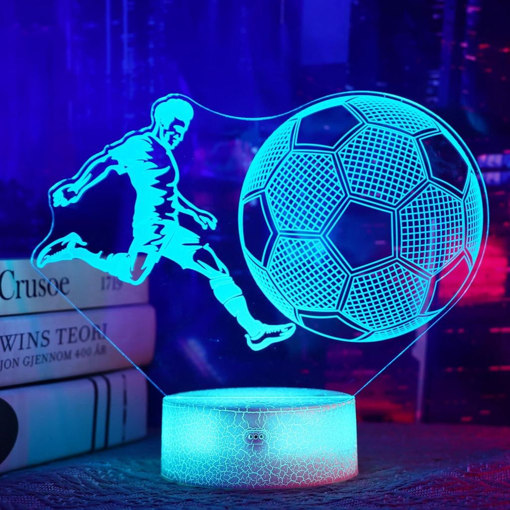 Fußball 3D Illusion Lampe mit Fernbedienung, Touch 16 Farbwechsel und Timer - Nachtlicht Schreibtischlampe für Jungen, Mädchen, Männer Zimmer N...