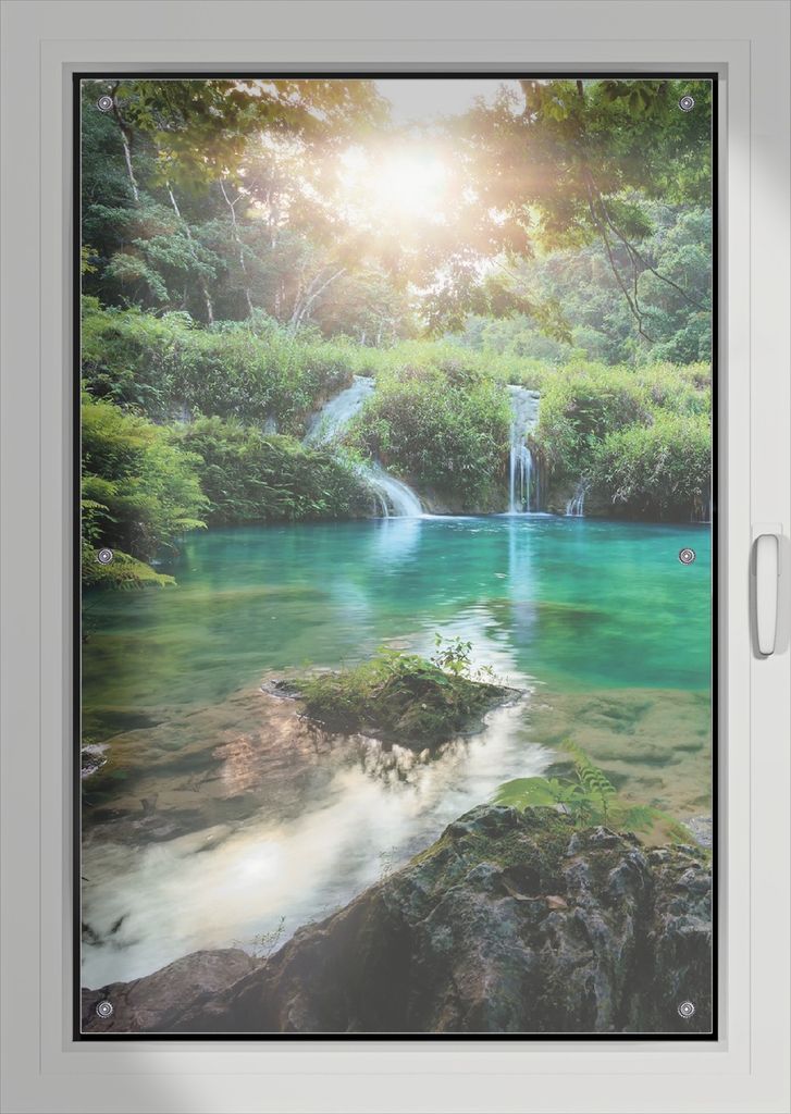 Wallario Lichtschutzbild, Dekorativer Sichtschutz Sonnenschutz 76 x 115 cm mit Motiv: Türkisgrüner See im Nationalpark in Guatemala - Verdunklung...