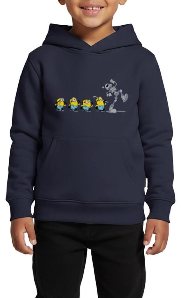 Spreadshirt Minions Marsch Mit Roboter Kinder Premium Hoodie, 110/116 (4 Jahre), Navy