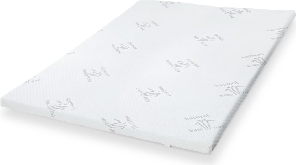 A white mattress topper with a subtle pattern is shown on a white background.