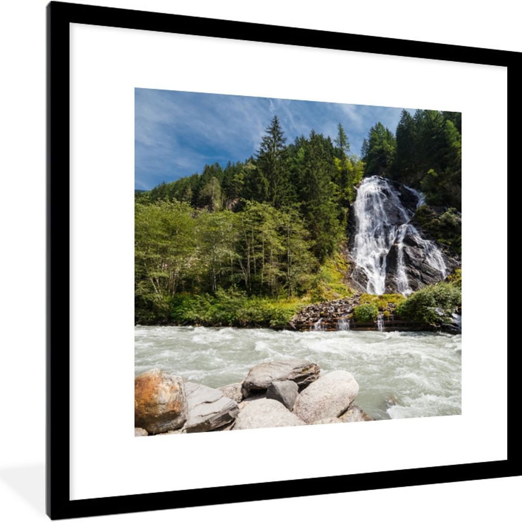 MuchoWow Gerahmtes Poster Wasserfall am Großglockner in Österreich 40x40 cm - Poster mit Schwarzem Bilderrahmen Wandposter Rahmen Foto Bilder -...