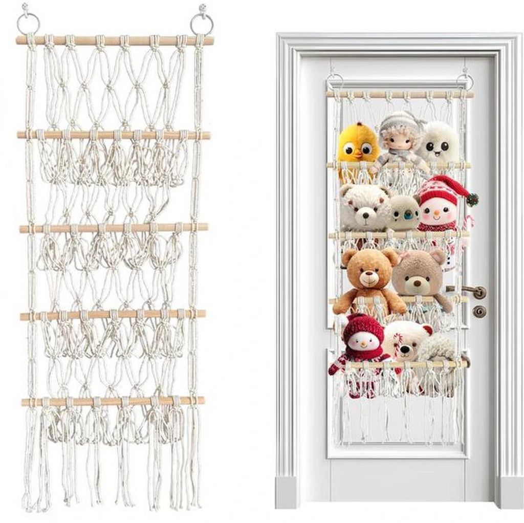 Handgefertigte Bohème-Opbergschrank für Teddybär mit Holzklammern