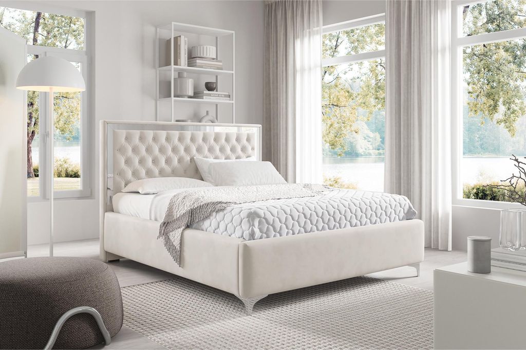 MEBLINI Arona Silver Polsterbett 180x200 mit Stauraum - Lattenrost und Bettkasten - Kopfteil Bett mit Stauraum - Doppelbett - Stauraumbett - Betten...