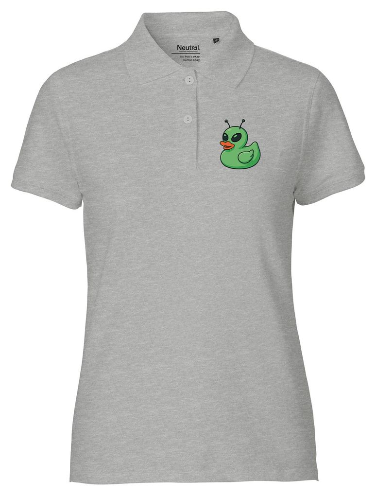 Huuraa Damen Polo Shirt Quietscheente Alien Gummiente Ufo S Sport Grey Bio Baumwolle Fairtrade Poloshirt Geschenkidee