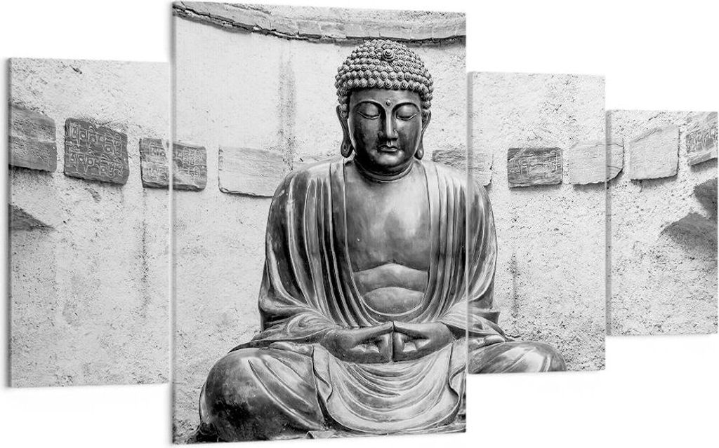 Bild auf Leinwand - Leinwandbild - 4 Teile - Japanisch Buddha Statue - 160x90cm - Wand Bild - Wanddeko - Wandbilder - Leinwanddruck - Bilder - Wand...