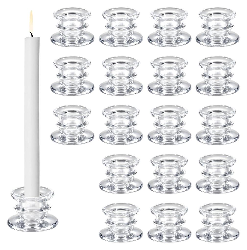 18er Glas Kerzenhalter für Stabkerzen, 4,8 x 3,8 x 5,7 cm, kleiner Kerzenständer für Hochzeiten und Tischdekorationen