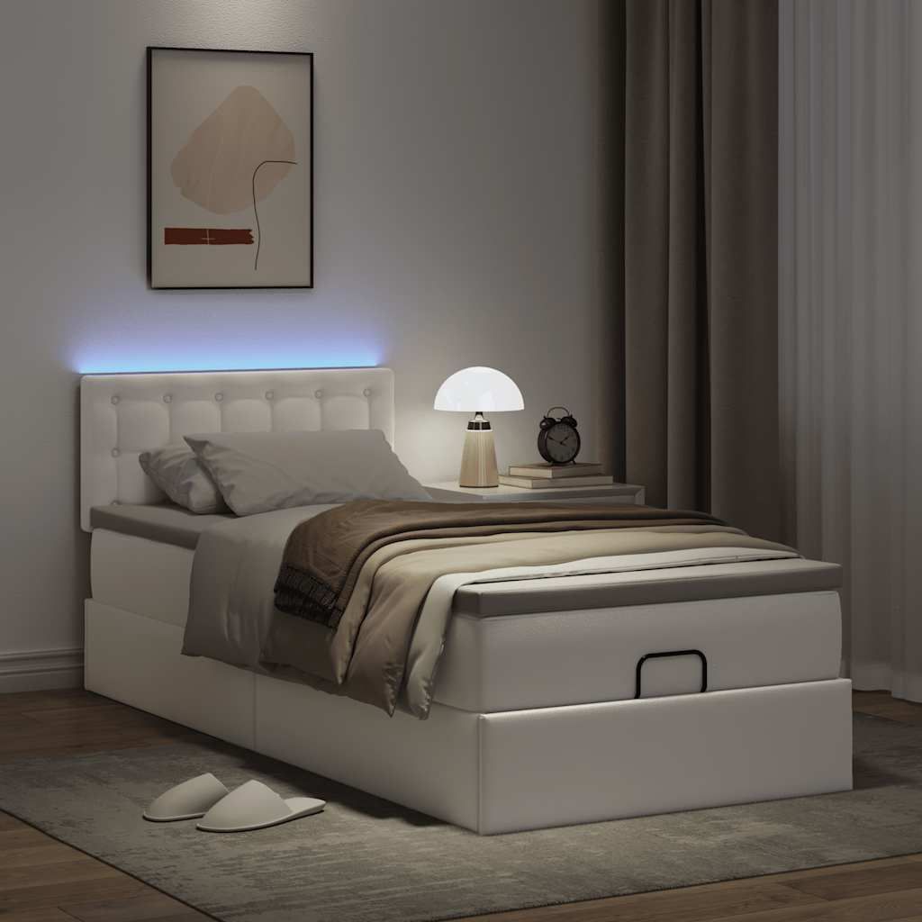 Maison Exclusive - Ottoman-Bett mit Matratzen & LEDs Reinweiß 90x190 cm Kunstleder
