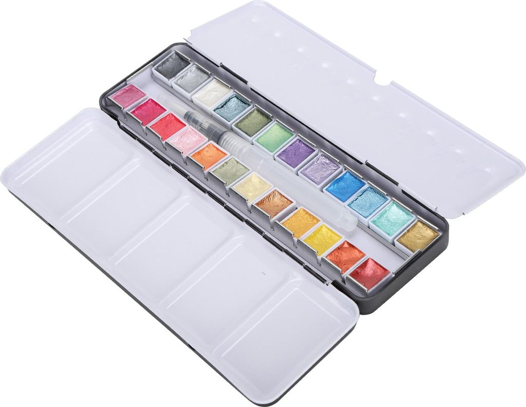 Perlglanz-Aquarellfarbe, tragbares helles Farbpigment-Set mit Box, 24 Farben
