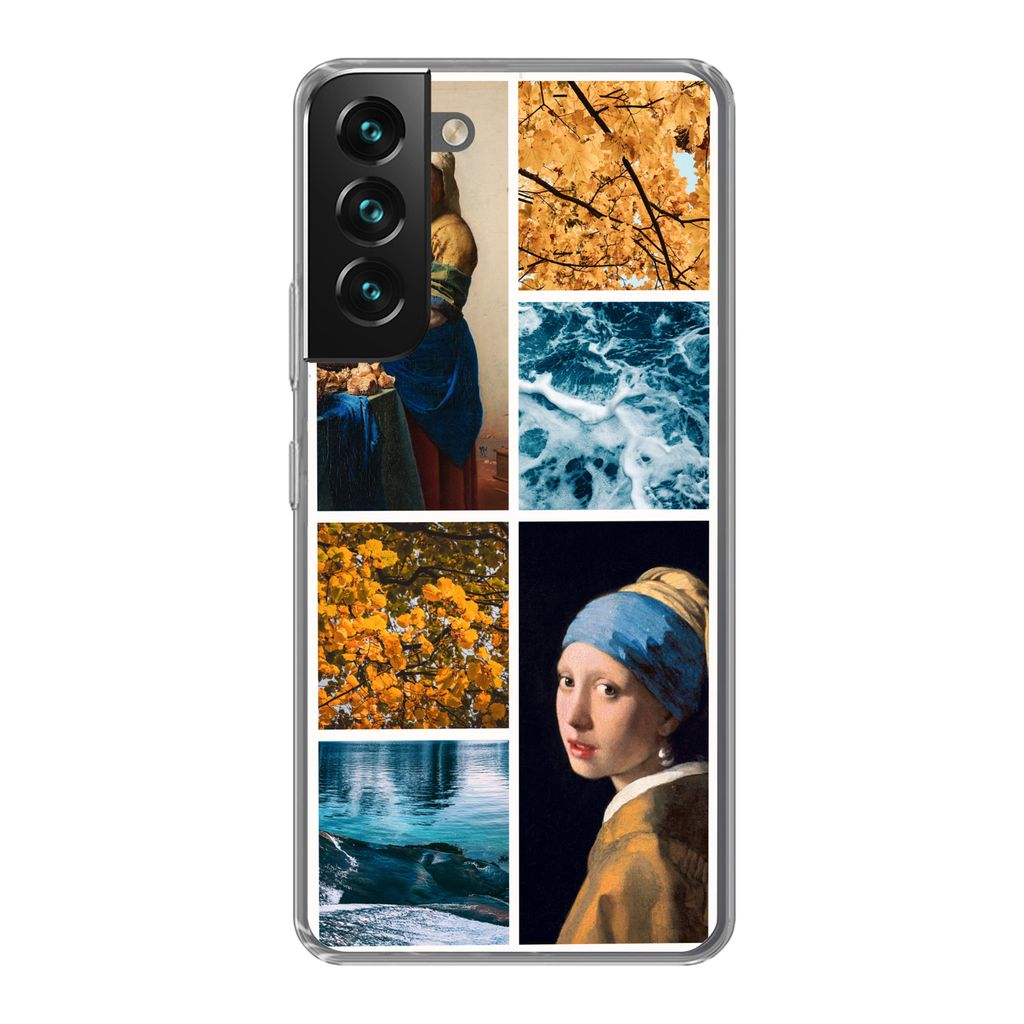 MuchoWow Handyhülle Schutzhülle Hülle für Samsung Galaxy S22 Plus Milchmädchen - Mädchen mit Perlenohrring - Collage Silikon Softcase Handy...