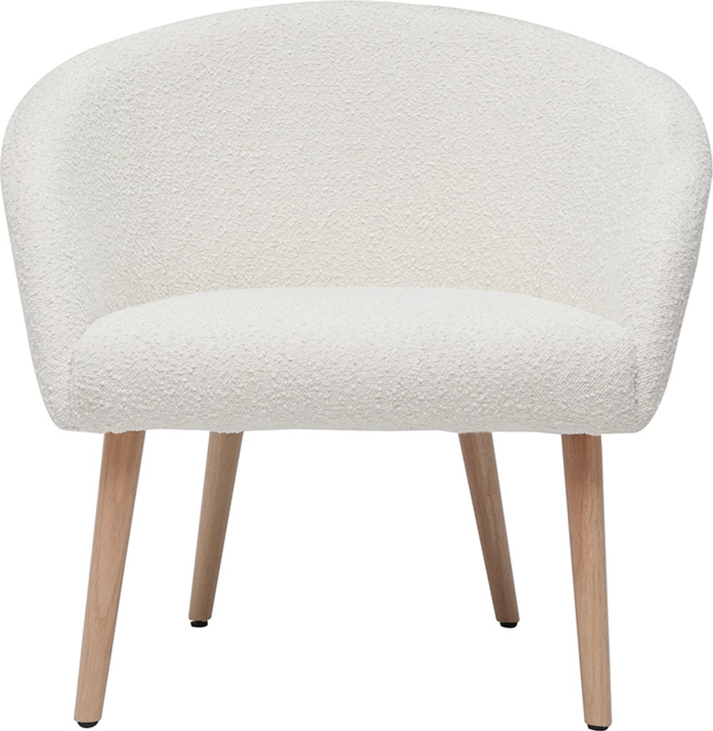 Miliboo - Sessel mit weißem Stoffbezug mit Bouclé-Wolleffekt und hellen Holzbeinen OLIVIA