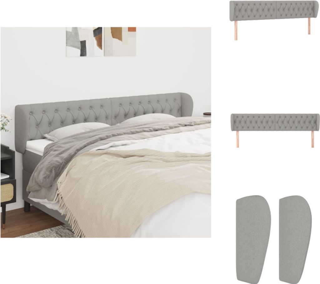 vidaXL Kopfteil mit Ohren Hellgrau 203x23x78/88 cm Stoff - Kopf- & Fußenden