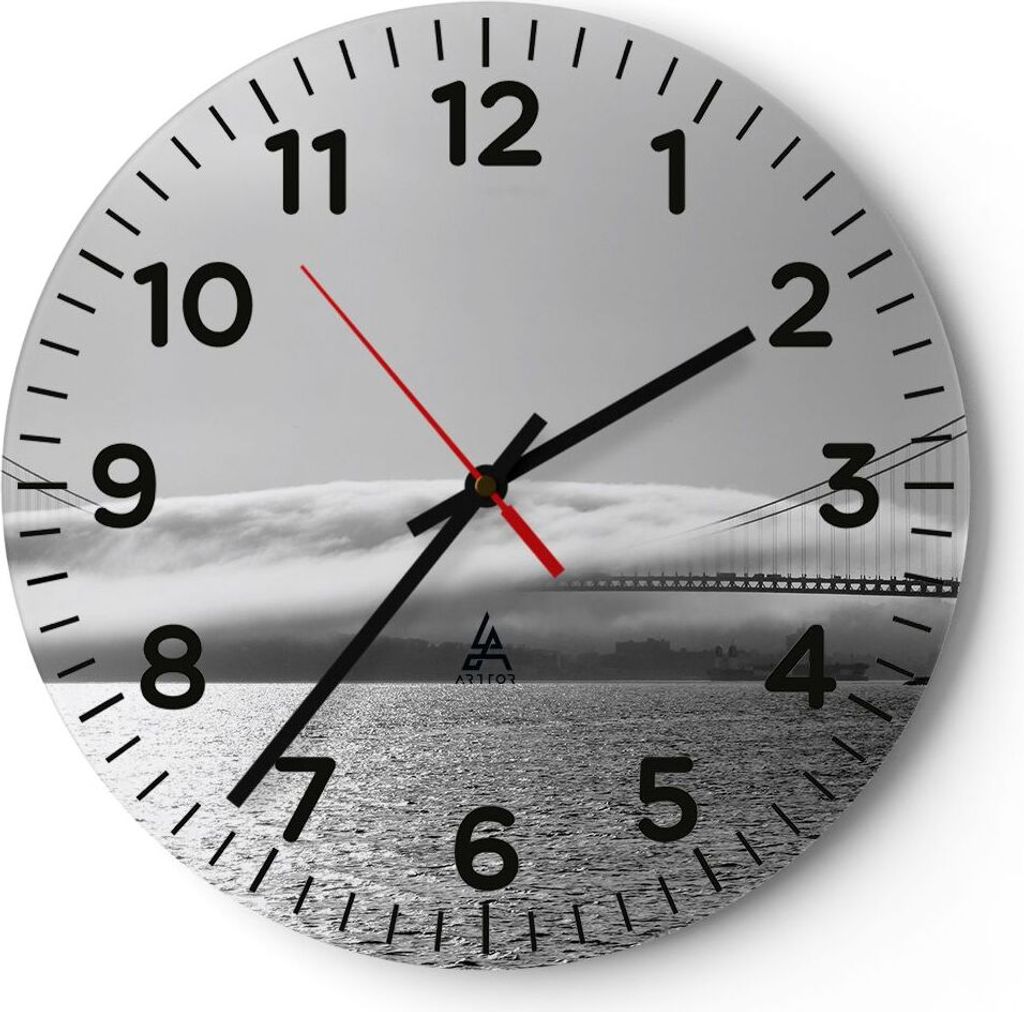 Wanduhr - Rund - Glasuhr - Usa goldenes tor brücke - 40x40cm - Schleichendes Uhrwerk - Lautlos - zum Aufhängen bereit - Dekoration Modern - Wandd...