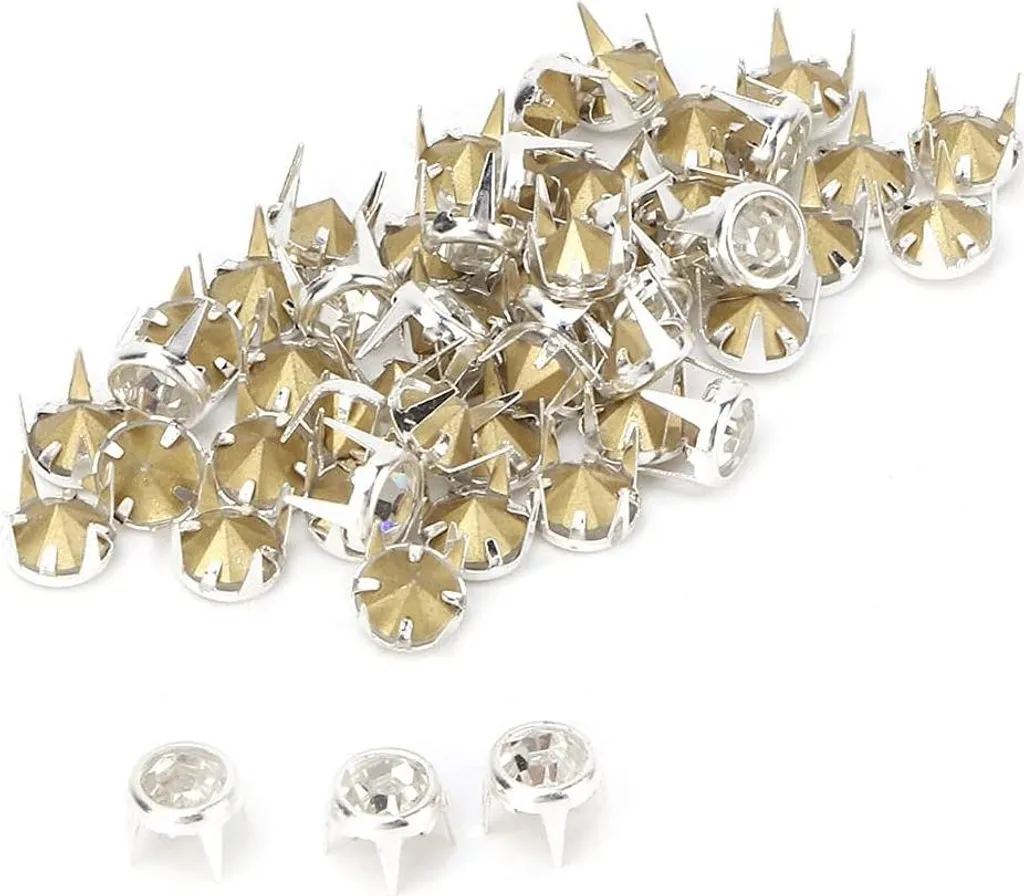 Rivets métalliques argentés et cristaux 7mm avec griffes rondes - 50 unités