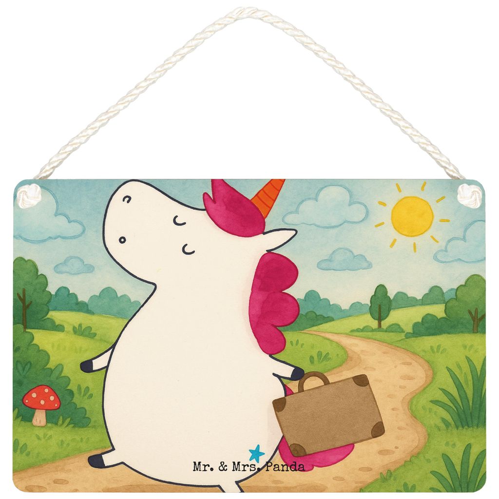 Mr. & Mrs. Panda Schild Einhorn Koffer Design DIN A6 - Weiß - Geschenk, kleine aufmerksamkeit, Abenteuer, Türschild, Spaß, Einhörner, Reise, wa...