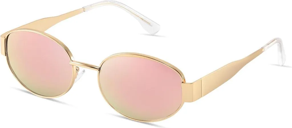 Lunettes de soleil anti-éblouissement femme ovales dorées ultra légères