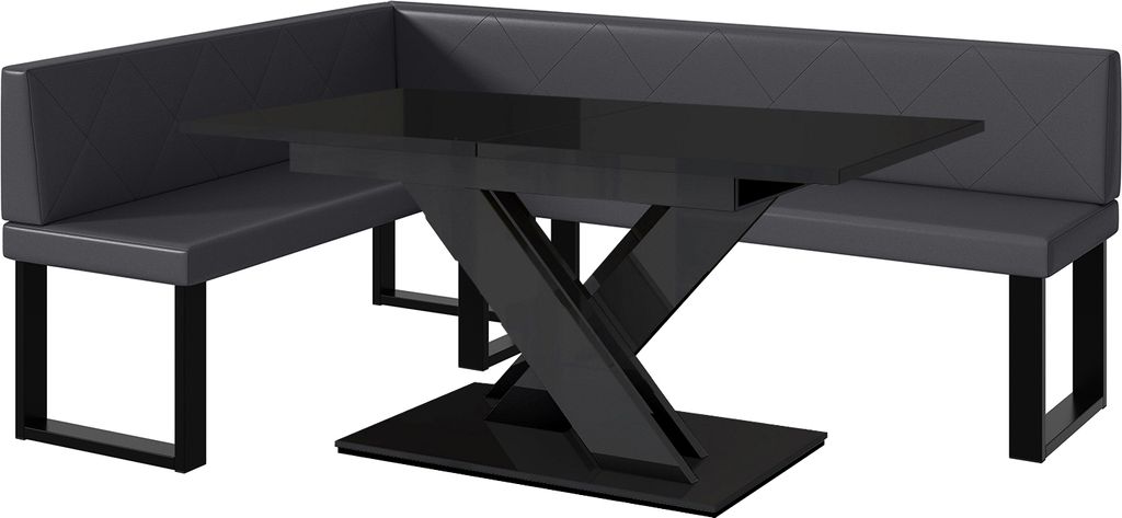 MEBLINI Eckbank für Esszimmer mit ausziehbarem Tisch - Küchenbank - Essecke - Sitzecke Küche - ERIC - U-Beine 142x196x87cm Links - Grau Kunstled...