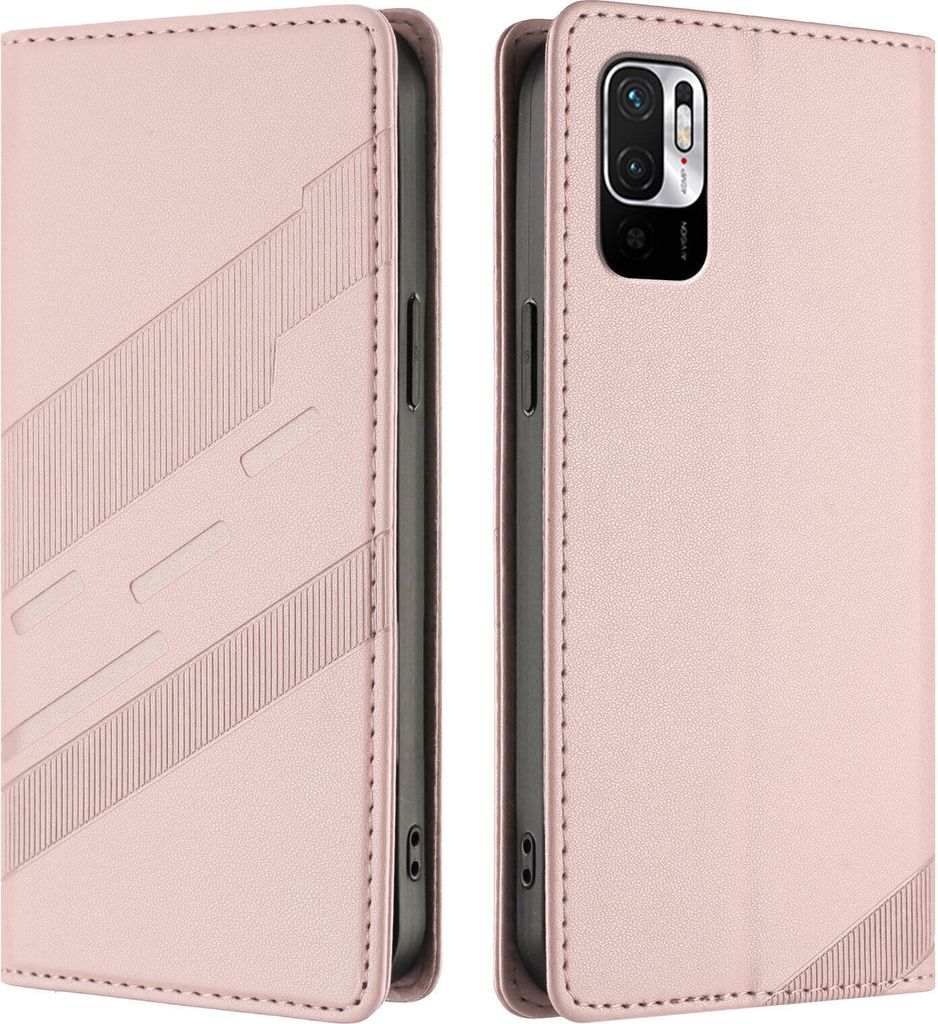 Hülle für Xiaomi Redmi Note 10 5G/Poco M3 Pro, Kunstleder Brieftaschen Handyhülle mit Kartenfach und Standfunktion Pink