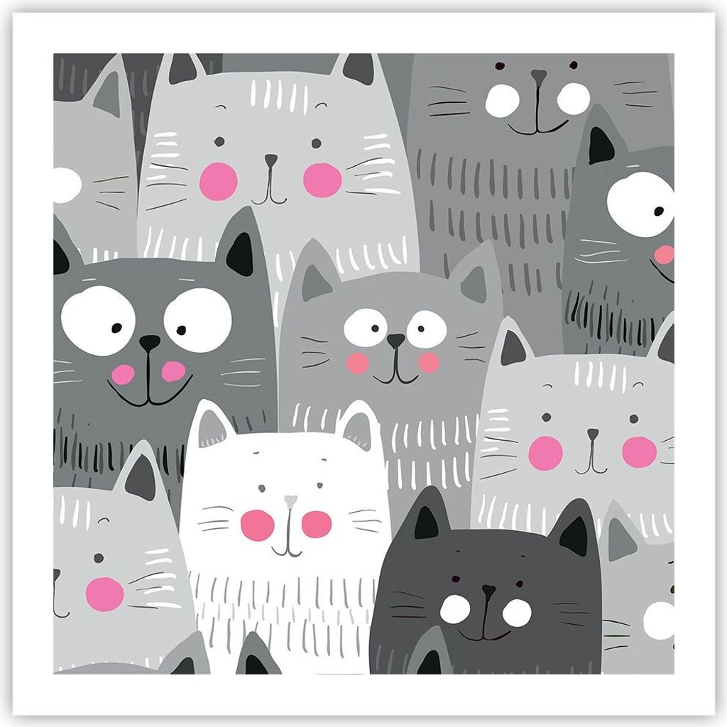 Poster - Poster ohne Rahmen - Kittys Tiere Illustration - 60x60 cm - Wand Bild - Wanddeko - Wandbilder - Kunstposter - Wandposter - Bilder - Kunstd...