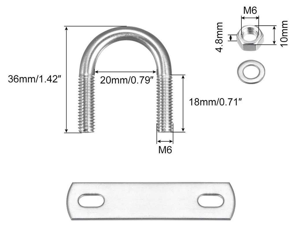 2 Stš¹ck Runde U Bolzen M6x1.0 Bš¹gelschraube 20mm x 36mm U Schrauben mit Mutter Platte 304 Edelstahl Rundstahlbš¹gel zum Befestigen Kabel Ro...