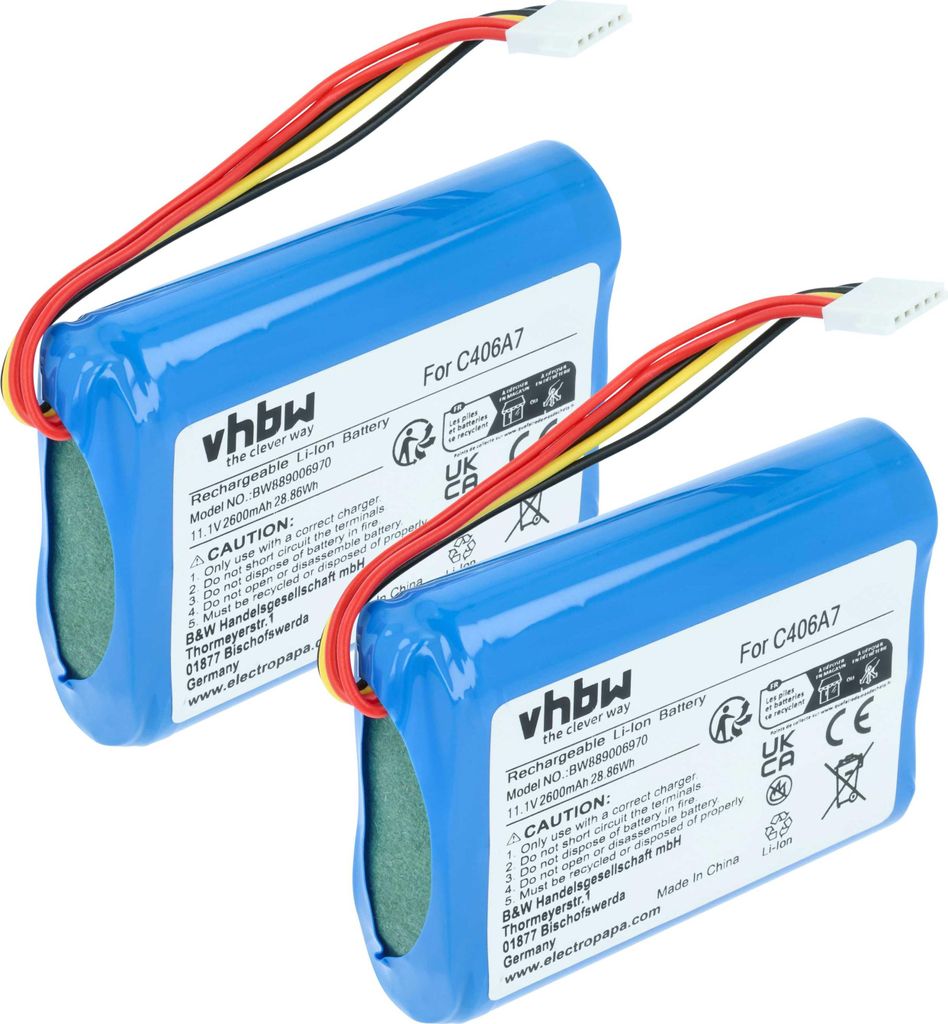 vhbw 2x Akku kompatibel mit Marshall Middelton Lautsprecher Boxen Speaker (2600 mAh, 11,1 V, Li-Ion)