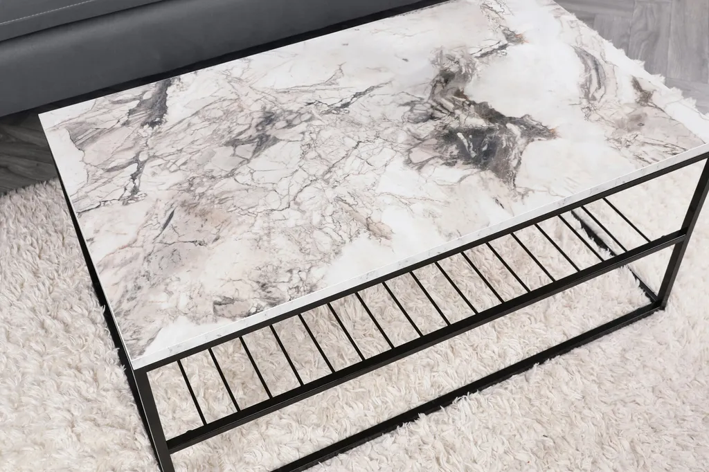 Table basse rectangulaire blanche Asude 95cm, meuble de salon design